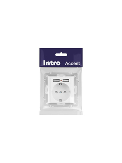 Розетка 1-м СП Accent 6-410-01М 16А IP20 250В P+E Schuko защ. шторки + 2хUSB бел. матов. Intro Б0063691