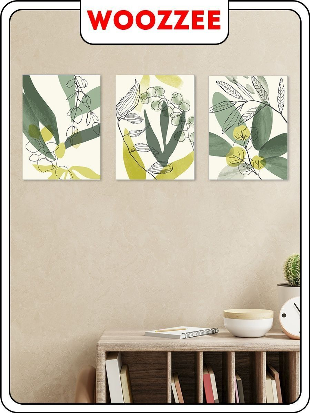 Набор постеров "Абстракции с зелеными листьями" 3 шт.