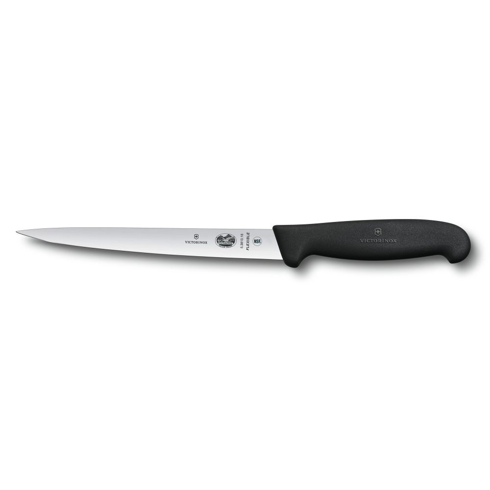 Фото нож филейный для рыбы VICTORINOX Fibrox с супер-гибким лезвием из нержавеющей стали 18 см и рукоятью из пластика чёрного цвета с гарантией