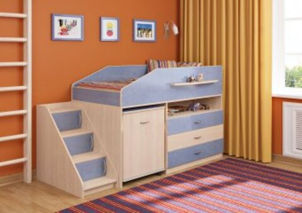 Кровать-чердак КарИВи Легенда 12.2  Дуб Молочный Светло-синий, голубой