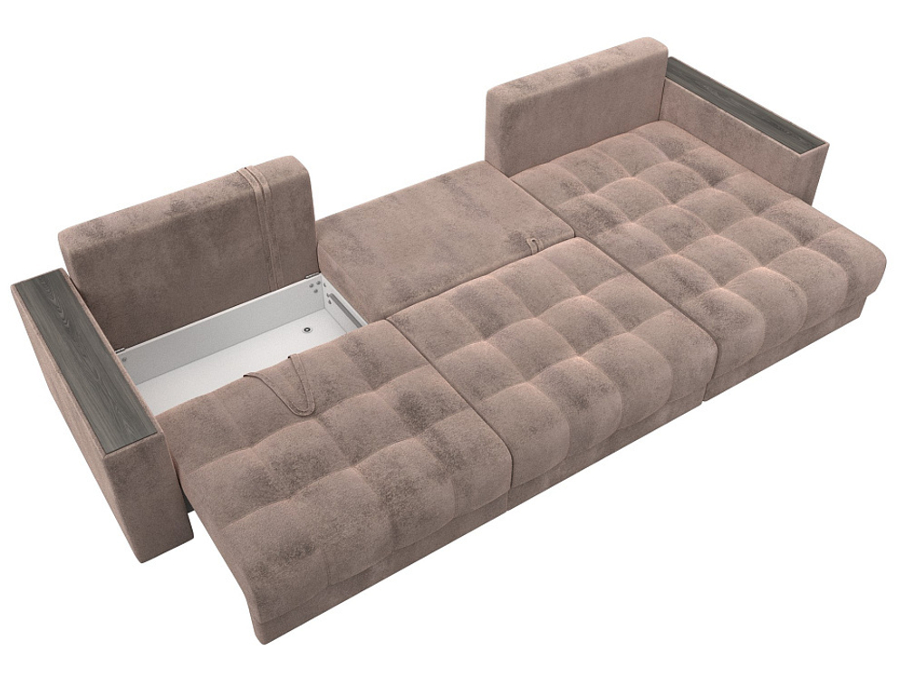 Диван прямой с декором Лига-049 НПБ Лонг, TOWER 05 ВЕЛЮР бежевый