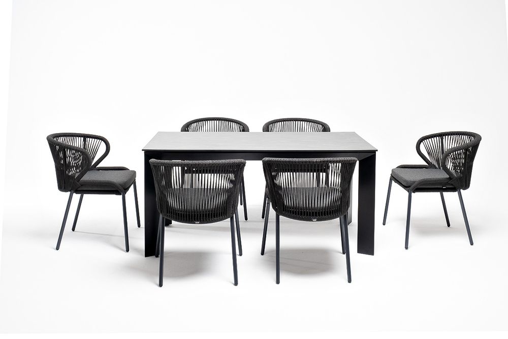 "Венето" обеденная группа на 6 персон со стульями "Милан", каркас темно-серый, роуп темно-серый