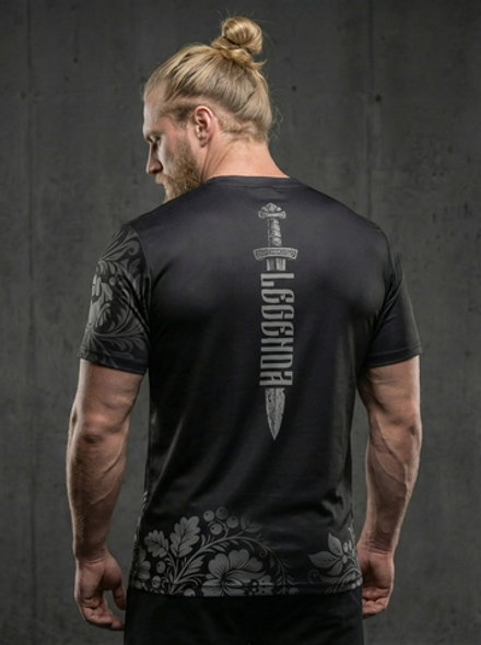 Футболка тренировочная мужская черная LEGENDA Хохлома серая