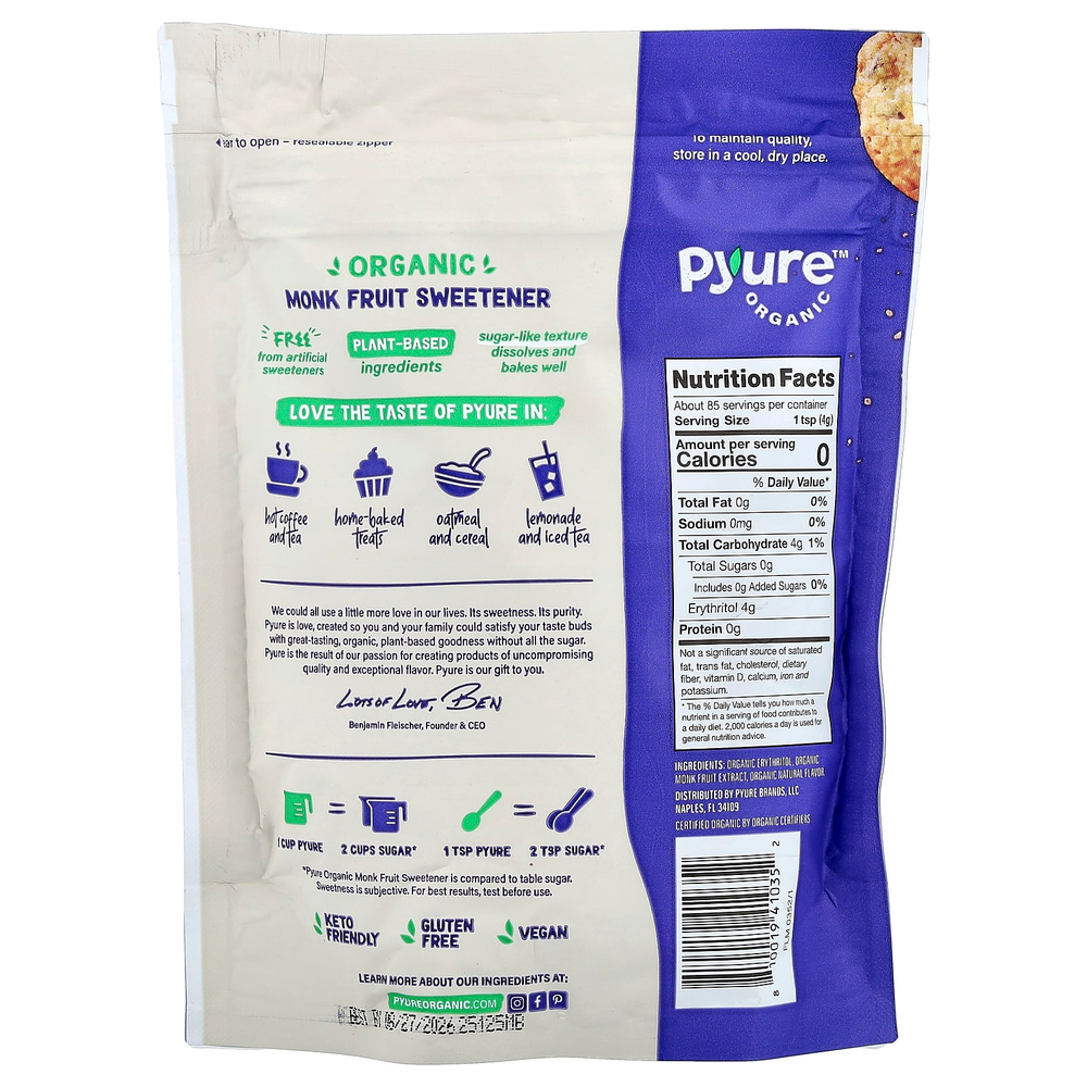 Pyure, Органический подсластитель из архата, 340 г (12 унций)
