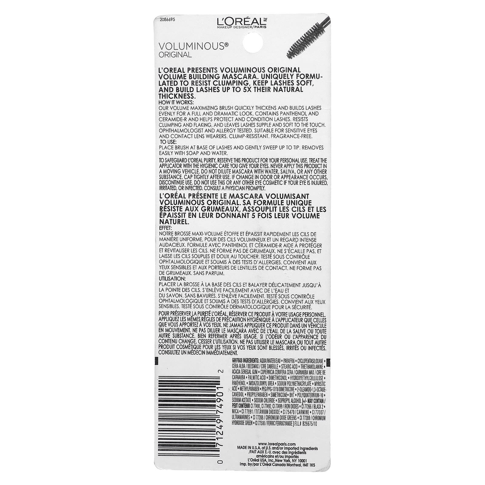 L'Oréal, Voluminous, оригинальная тушь для ресниц, оттенок 305 черный, 8 мл (0,28 жидк. унции)