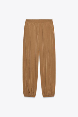 ZARA БРЮКИ-ШАРОВАРЫ ИЗ НЕЙЛОНА С ЭЛАСТИЧНЫМИ МАНЖЕТАМИ, ГОРЧИЧНЫЙ