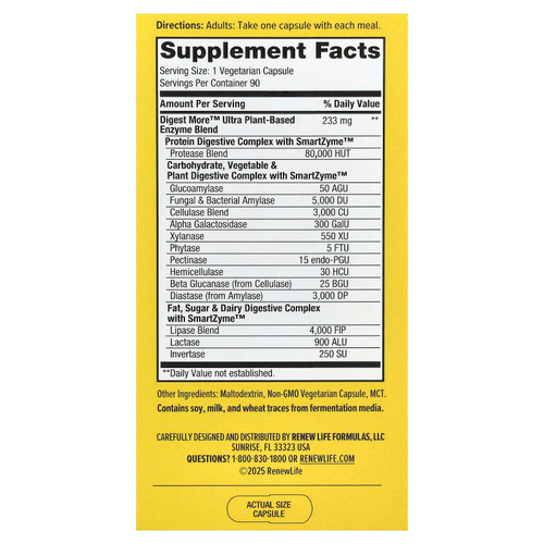 Renew Life, DigestMore™ Ultra, ферменты растительного происхождения, 90 вегетарианских капсул
