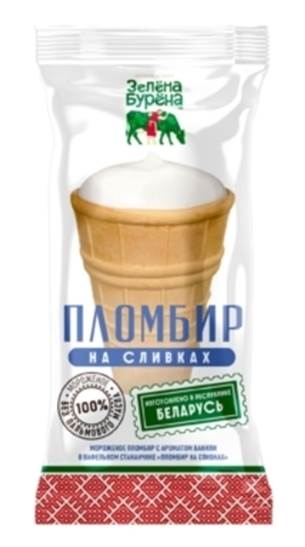Мороженое вафельный стаканчик "Пломбир на сливках" 85г. Зелена Бурена