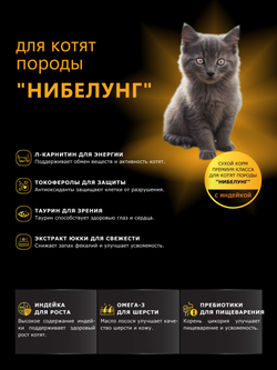 Корм сухой для котят породы Нибелунг, с индейкой, 2кг, QUATTRO