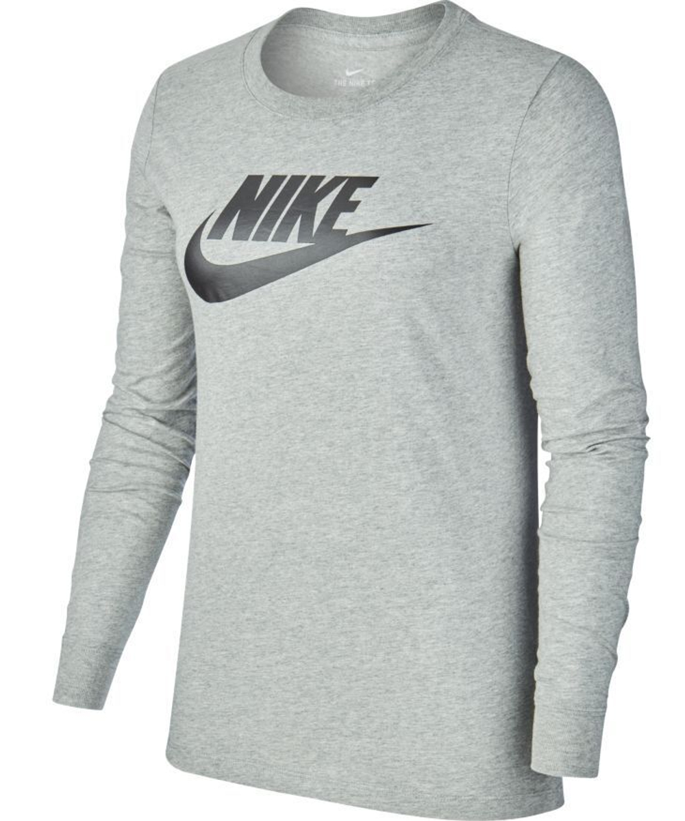Женская теннисная футболка (dł. Рукава) Nike Swoosh Essential LS Icon Ftr - dk grey heather/black