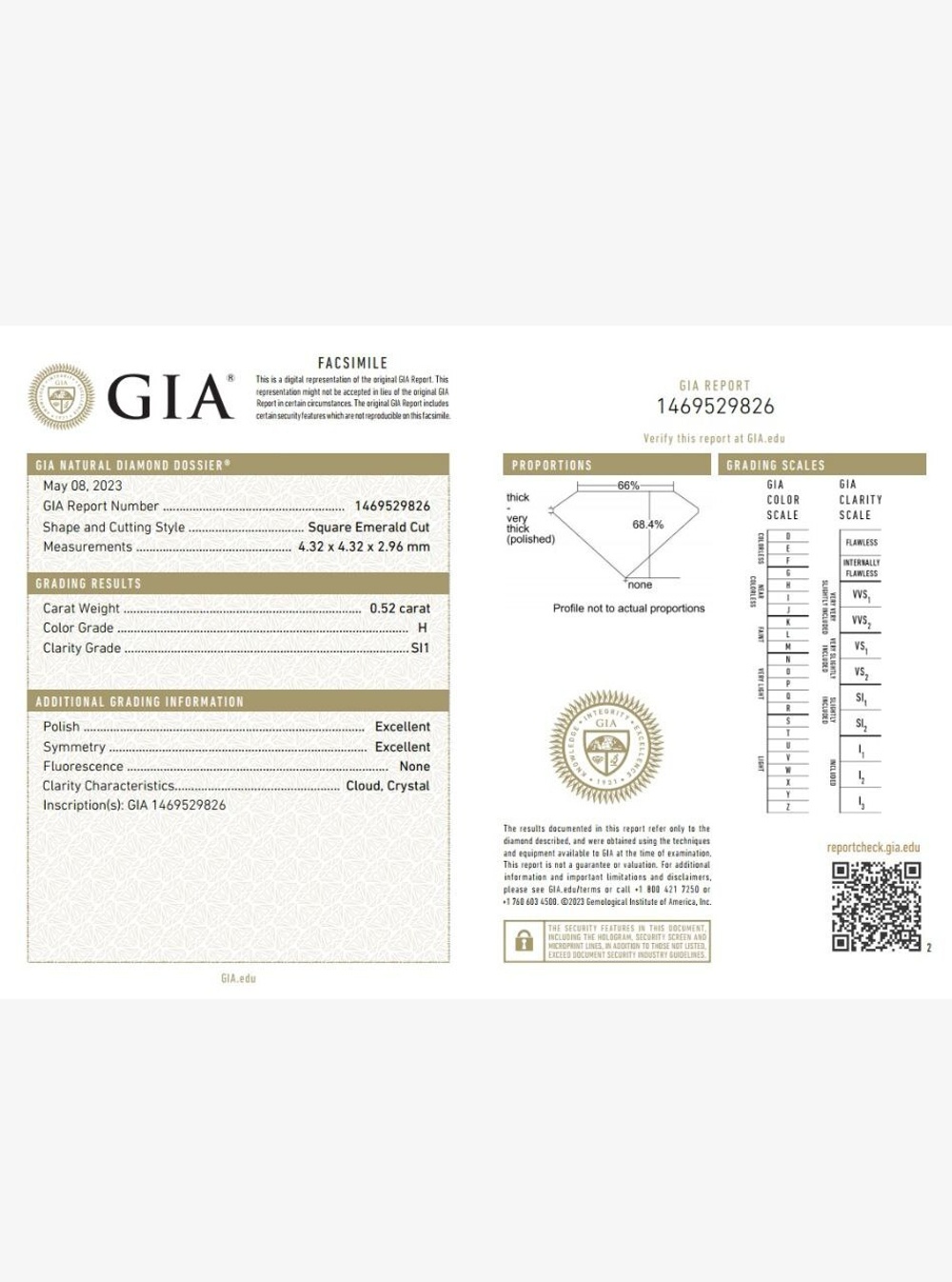 Бриллиант природный огранки Ашер 0,52 карата, чистота 6, бесцветный, сертификаты