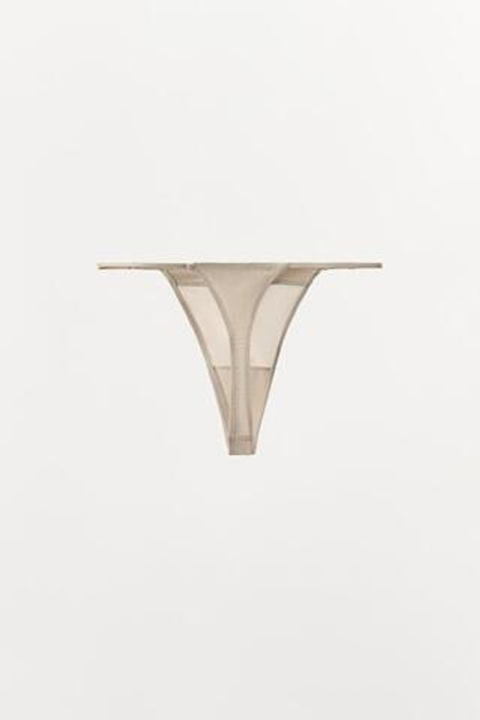 ZARA КОМБИНИРОВАННЫЕ ТРУСЫ-ТАНГА С ШЕЛКОМ, БЕЖЕВЫЙ