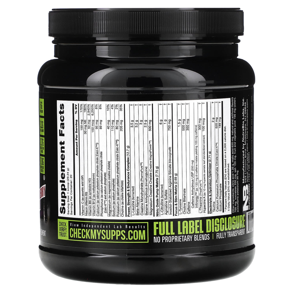 NutraBio, Pre-Workout Performance Igniter, Grape Berry Crush, 585 г (1,29 фунта)