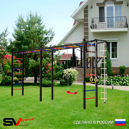 Уличная шведская стенка Sv Sport рукоход х 2 У51600 (Турник/Брусья/"Лодочка"/Канат/кольца/лестница)