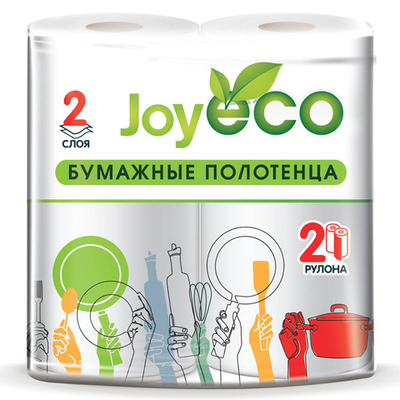 Полотенца бумажные в рулоне JOYeco 2-х слойные 12 м белые 2 шт. 1/12