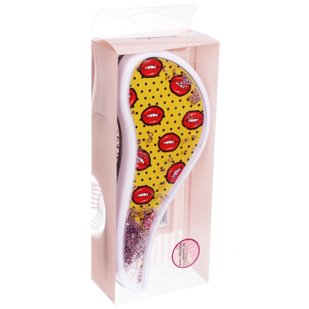 Расческа массажная компактная «КАЛИСТО», блестки, микс 4 дизайна, 18*7,5см (PVC коробка)