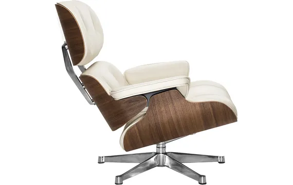Кресло с оттоманкой Eames Lounge, Premium U.S. version, кремовая кожа, орех