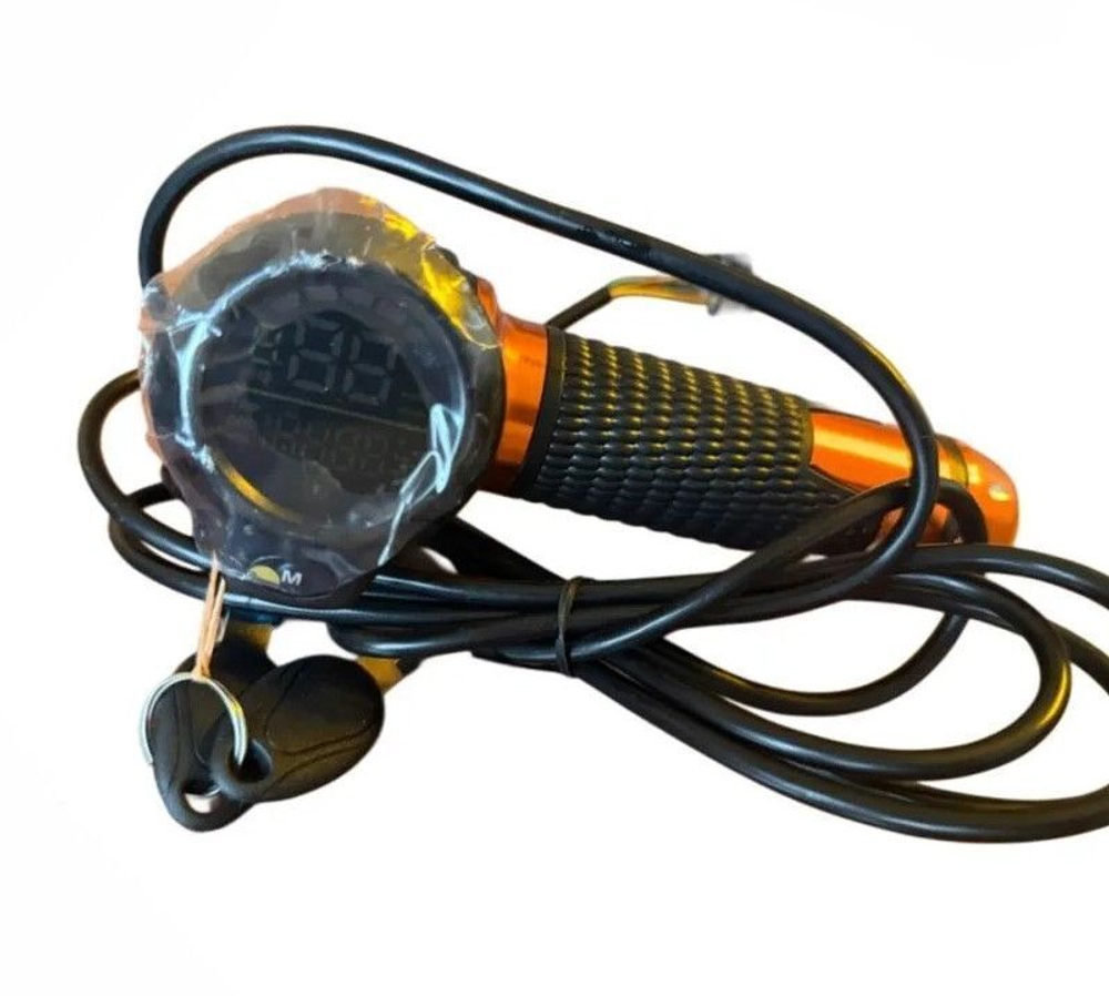 Ручка газа с цветным дисплеем и замком зажигания оранжевая для электросамоката электровелосипеда