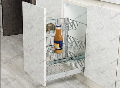 S-2124-C Выдвижная корзина в базу 500 мм, Starax, 3-х уровневая, (410х500х520 мм), с доводчиком