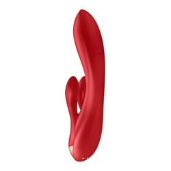 Вибратор-кролик Satisfyer Double Flex с двумя клиторальными отростками, красный
