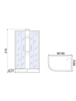 Душевая кабина RIVER NARA 90/70/24 МТ R Душевая кабина 90x70x210 10000008789 Правая или левая  Ассимметрия
