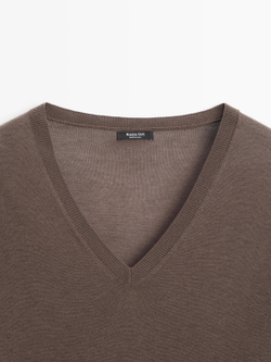 Massimo Dutti Вязаный свитер из смеси шелка и шерсти, коричневый