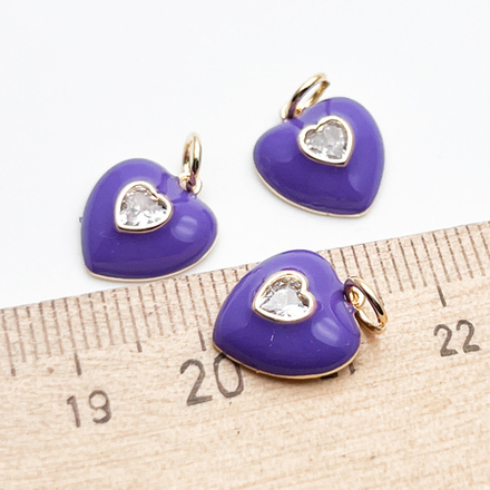 Подвеска Сердце, цвет фиолетовый+золото, фианит, размер 13*12 мм, цена за 1 шт