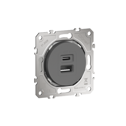 USB-зарядка типа A+С 2400мA 12Вт,  цвет матовый шоколад,  серия D16,  Donel