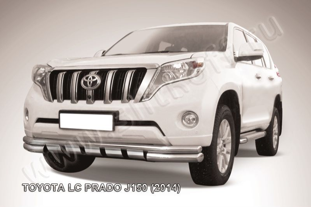 Защита переднего бампера (нержавейка) Toyota Land Cruiser Prado J150 (2013-2017) d76+d57 с защитой картера (черный)