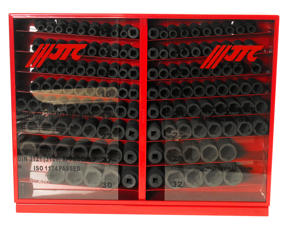 Набор головок торцевых 1/2" 6-ти гранных 10-32мм ударных 137 предметов в металлическом шкафу JTC