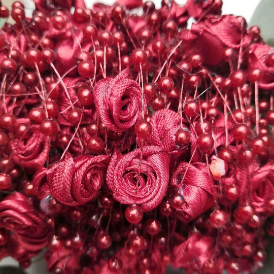 Бусы на леске с розочкой (Гранатовый)