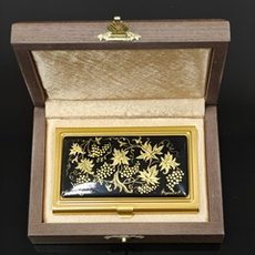 Коллекционная визитница "Золотой виноград" с ручной росписью Палех в футляре
