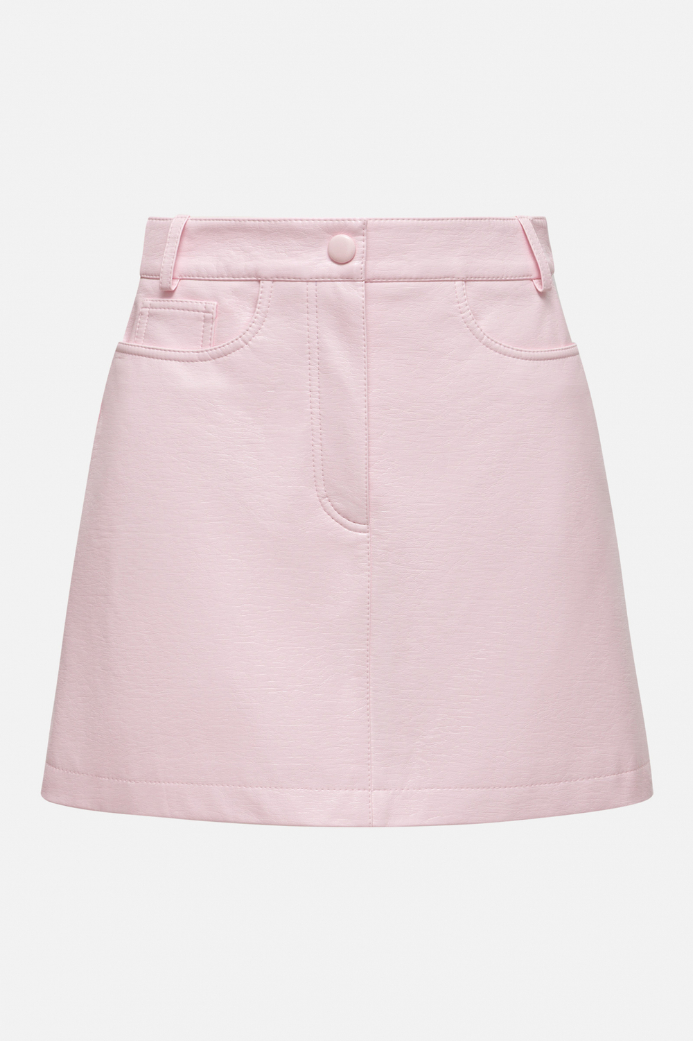 Юбка мини из розовой экокожи