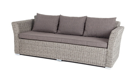 "Капучино" диван из искусственного ротанга (гиацинт) трехместный с подушками, цвет серый