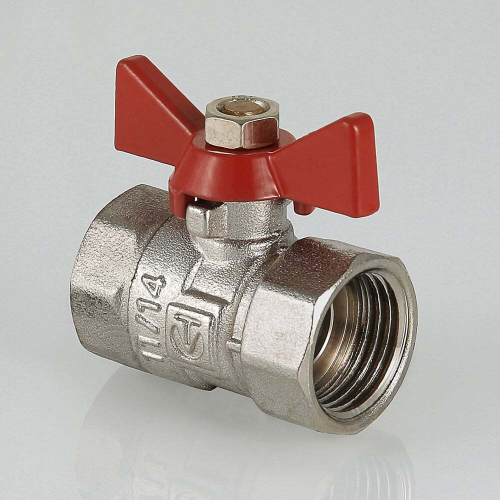 Кран шаровой латунный никелированный стандартнопроходной облегчённый внутренняя/внутренняя резьба бабочка, VALTEC COMPACT