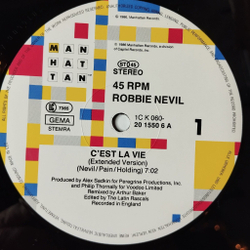 Винтажная виниловая пластинка LP Robbie Nevil Cest La Vie (Germany 1986) Maxi Single 45 RPM