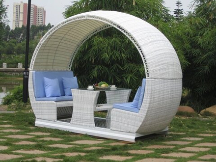 Маятниковые качели со столом Derong из искусственного ротанга, белый|серый