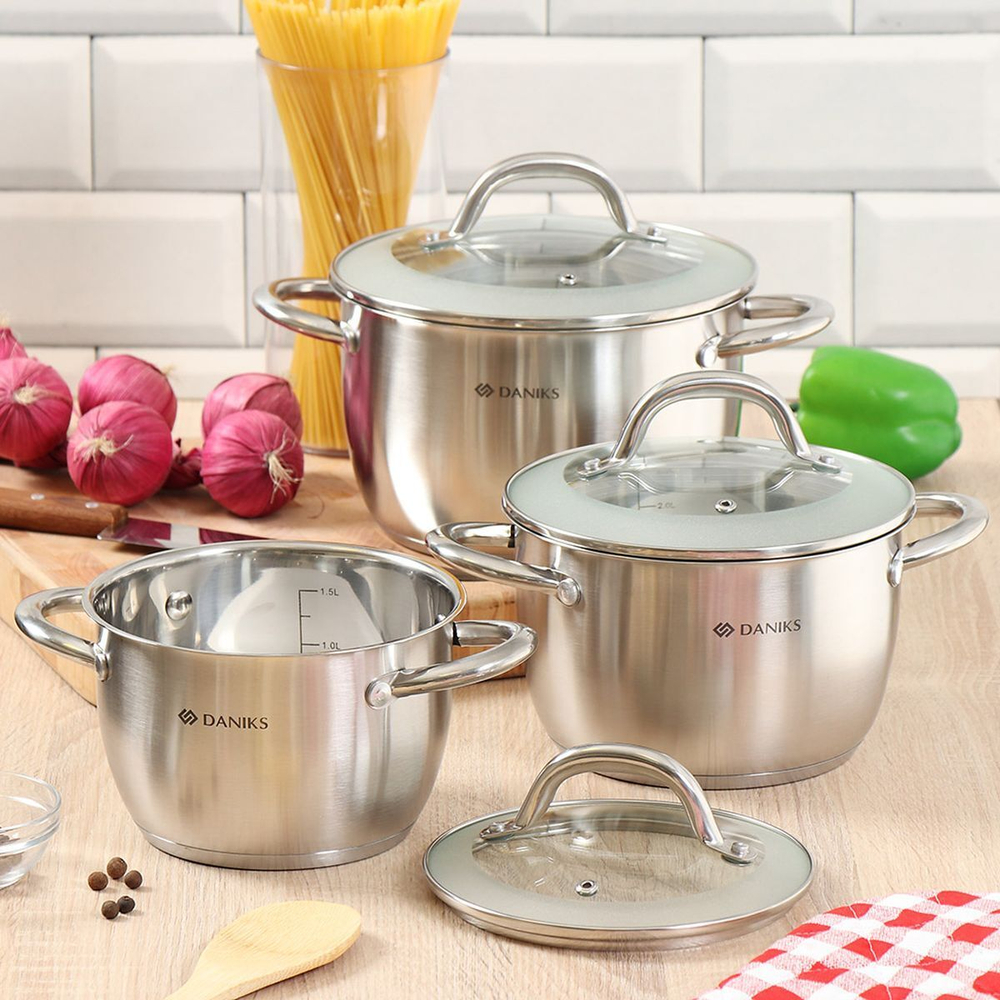 Набор посуды нерж, 6 пр, Daniks, Перл, GS-01205-6