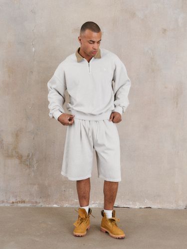 Серый хлопковый костюм POOL с бежевым воротником