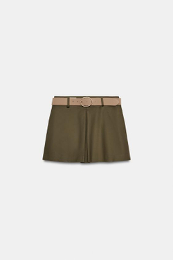 ZARA ЮБКА-ШОРТЫ С РЕМНЕМ, ХАКИ