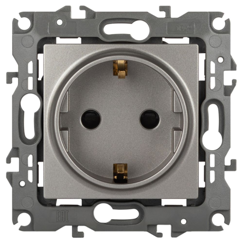 Розетка ЭРА Серия 12 12-2102-16 2P+E Schuko со шторками 16А-250В Эра12 титан | ЭРА 12 Титан