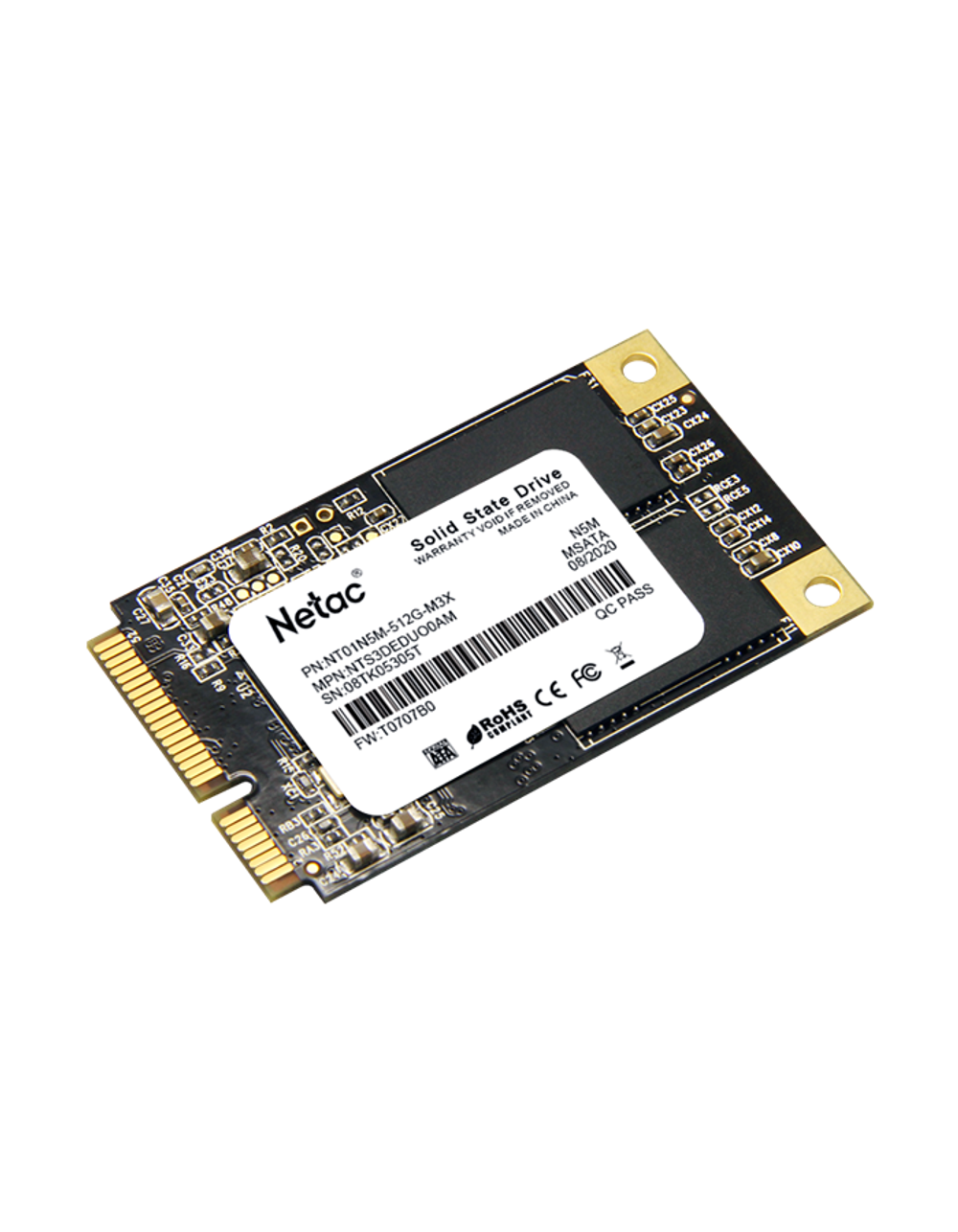 Ssd накопитель Netac SSD N5M 512GB mSATA SATAIII 3D NAND, R/W up to 540/490MB/s, TBW 280TB, 3y wty