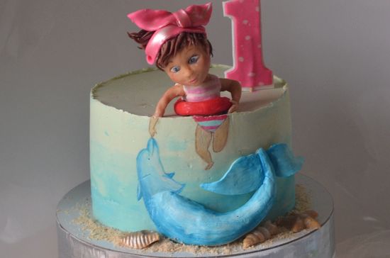 Торт  на 1 годик для любительницы плавать №1024