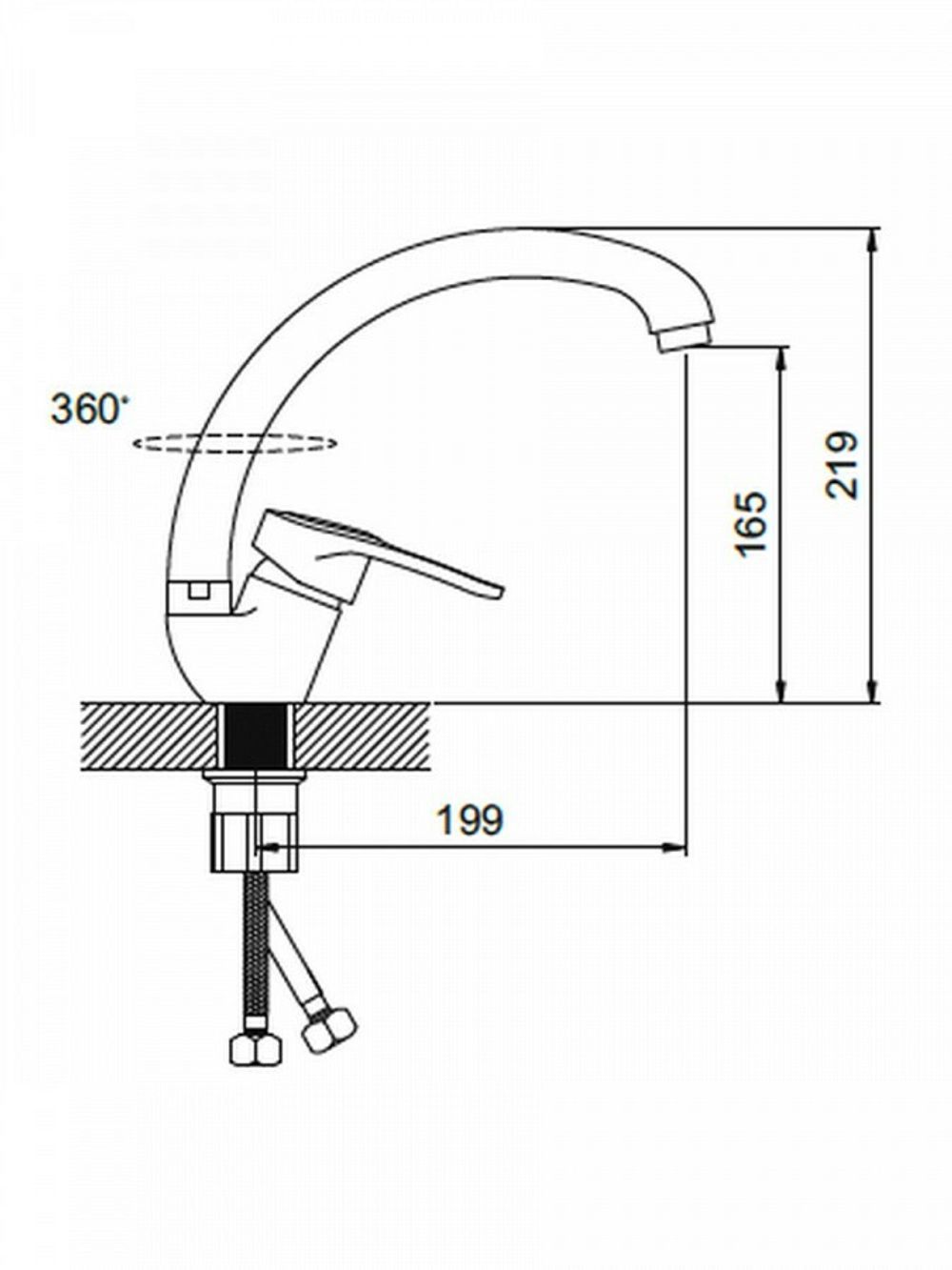Смеситель ЭВЕРЕСТ кухня В59-0256 с высоким изливом, гайка, (Черный)(10/1)
