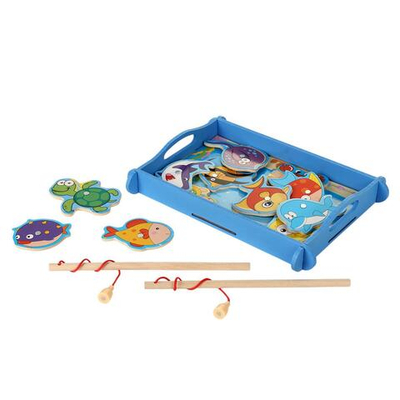 Развивающая игрушка деревянная Рыбалка маленькая с рыбкаами, коробка C-41671