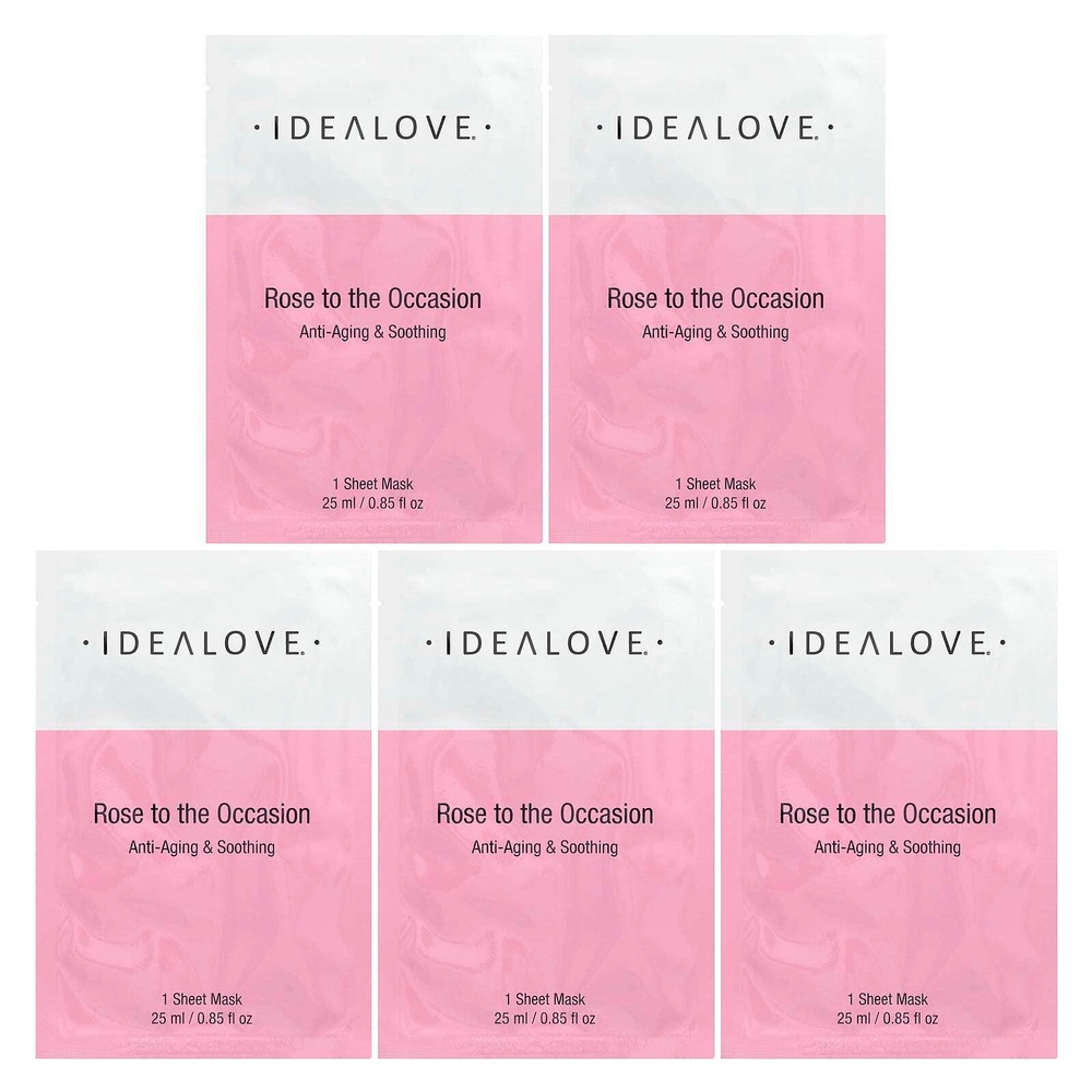 Idealove, Rose to the Occasion, 5 тканевых косметических масок, 25 мл (0,85 жидк. унции) каждая