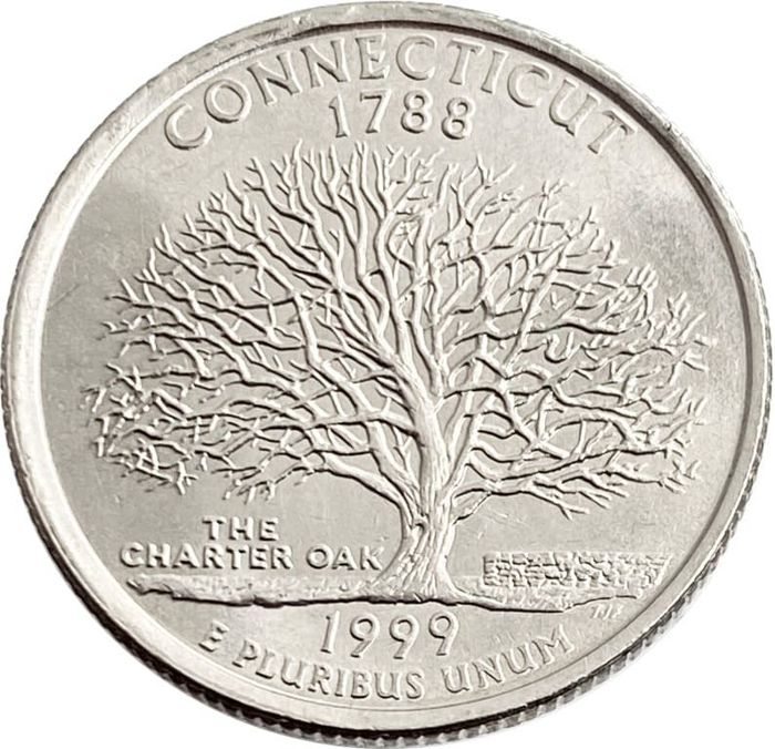 25 центов (1/4 доллара, квотер) 1999 США «Штат Коннектикут» (P)