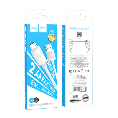 Кабель HOCO X88 USB-microUSB 2.4A 1м PVC Black