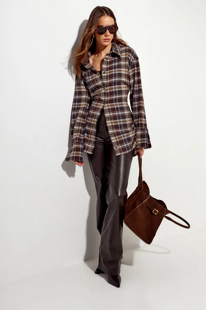 Рубашка из фланели со шнуровкой цвета горький шоколад