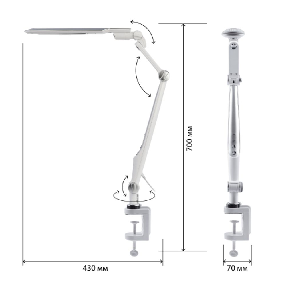 Настольный светильник ЭРА NLED-496-12W-S светодиодный на струбцине серебро